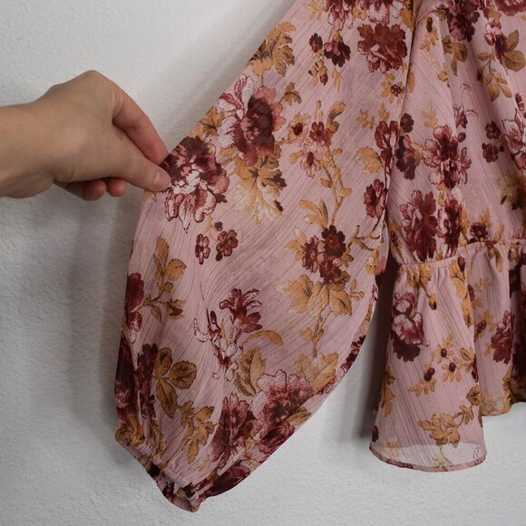 Express Floral Faux Wrap Blouse Sz XL Balloon Sleeve Whimsigoth Cottagecore - Picture 7 of 16